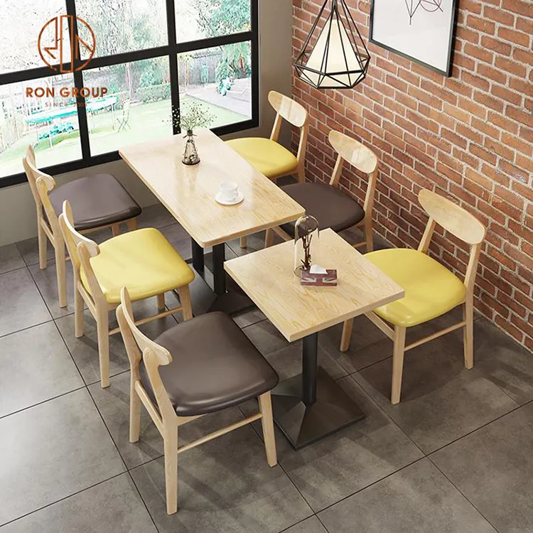 ชุดเฟอร์นิเจอร์ร้านอาหารหนังแบบกําหนดเอง ร้านกาแฟ เฟอร์นิเจอร์เชิงพาณิชย์ โต๊ะไม้ โต๊ะและเก้าอี้ร้านอาหารของโรงแรม