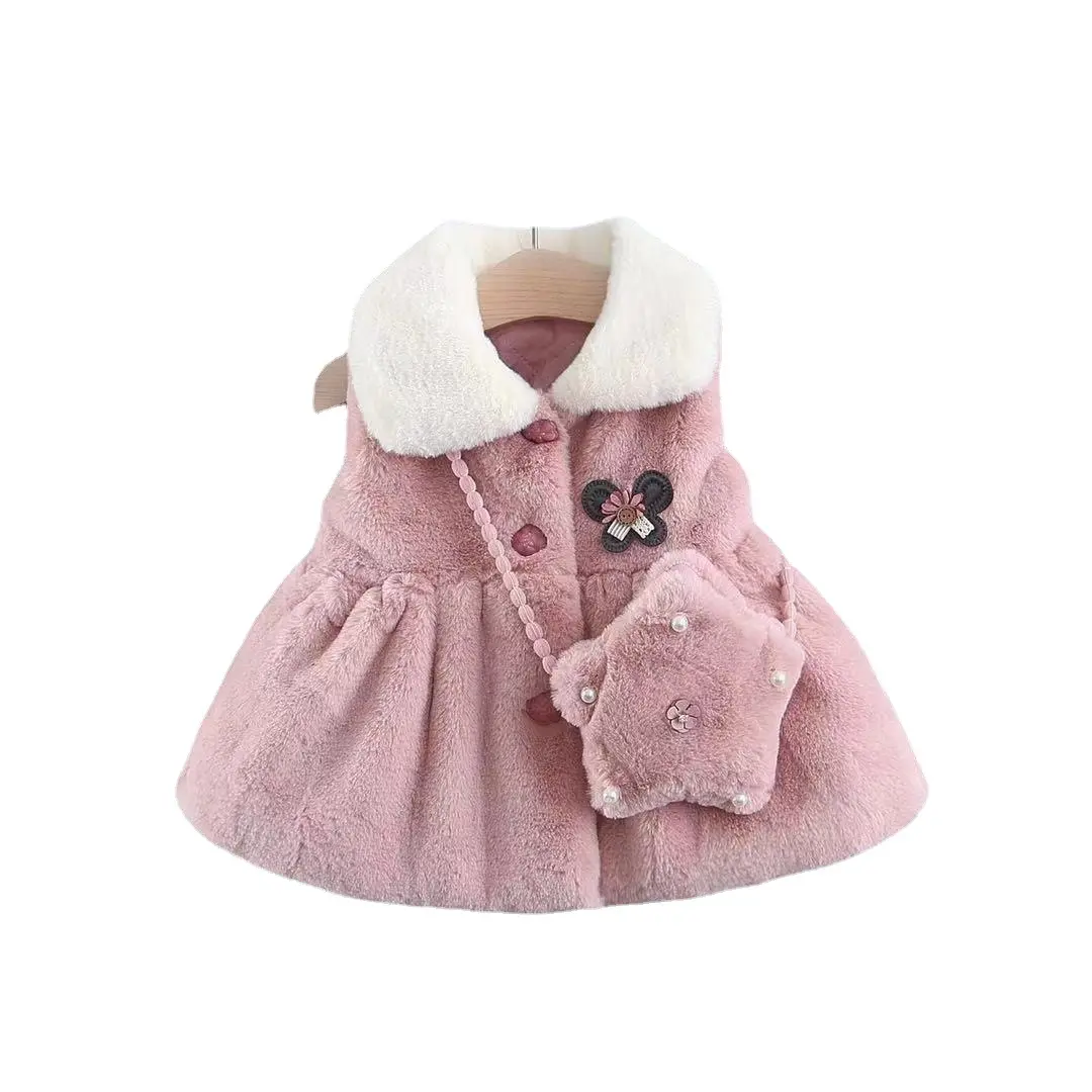 Hao-ropa de invierno para bebé, chaleco de piel de perla para niña, chaleco de Color puro para niño