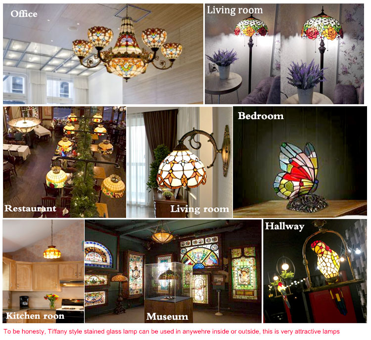 LongHuiJing Newly Handmade Glass Desk Lights 20Inch European Stained Glass Dragonfly Lampshade Tiffany Table Lamps