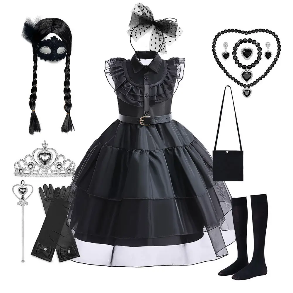 2023New Arrival Crianças Meninas Traje Do Bebê preto Fantasia de Natal Infantil Vestido de Halloween Party Cosplay com acessórios