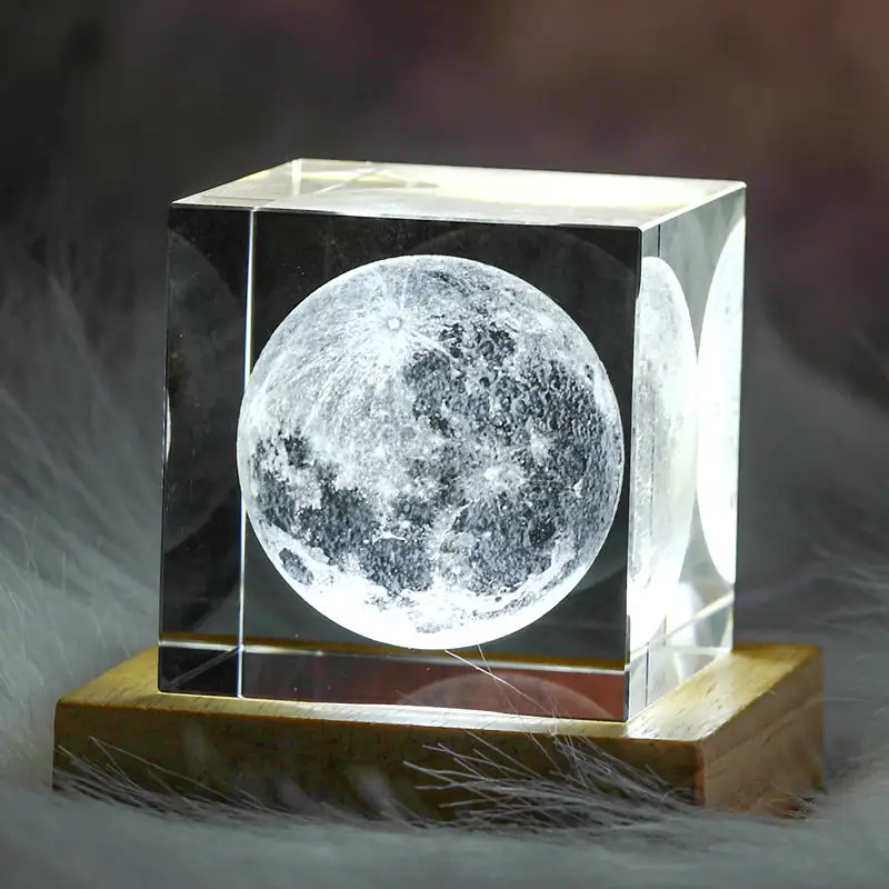 Cubo de cristal K9 en blanco, modelo de sistema de galaxia Solar, 3D Luna, pisapapeles, grabado láser, Cubo de cristal, venta al por mayor