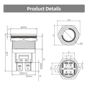 Ring Illuminated <strong>Push</strong> <strong>Button</strong> Switch 22mm IP65 Metal <strong>Push</strong> <strong>Buttons</strong> 20A <strong>Button</strong> Switches