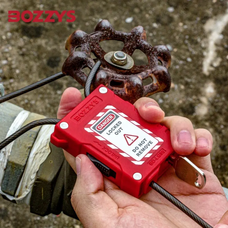 Bozzys Verstelbare Lockout Kabel Veiligheidshangslot Met 3/4Mm Geplastificeerde Roestvrijstalen Kabel Voor Industriële Lock-Out Tagout