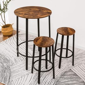 High Industrial Bar Dining <strong>Table</strong> Set Tall <strong>Counter</strong> <strong>Height</strong> Bar <strong>Table</strong> with Two Bar Stools and Foot Pads - Product Image 5