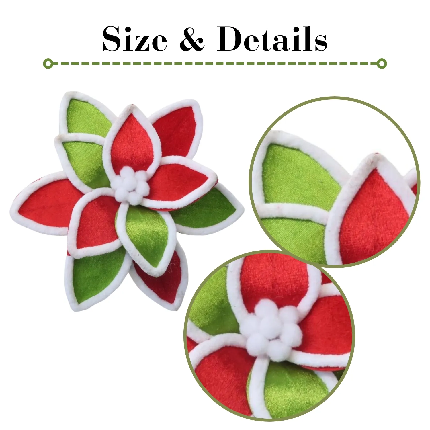 Xmas Tree Decorating Flower Festival & Party Supplies Sheen Red & Green Fur Edge Poinsettia Flower ChristmasPopular