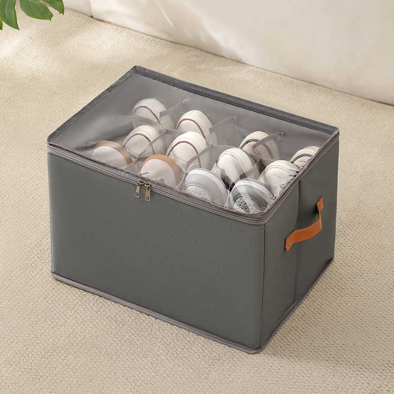 Gray storage shoe box with 12 compartments