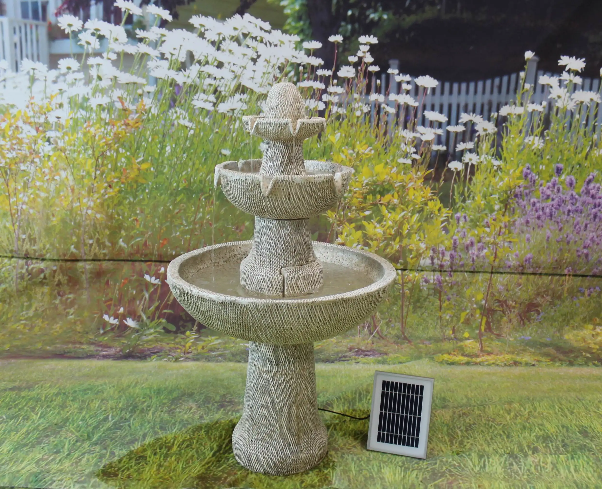 Outdoor Floor Bubbler Fountain and Waterfalls 3 Tiered Cascading for Garden Patio Backyard Deck