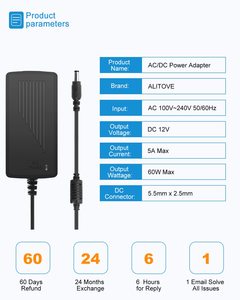 DC 12v电源适配器，带5.5x 2.5毫米DC输出插孔12V5A电源适配器，用于发光二极管条形灯模块灯摄像机DC电机 - Product Image 5