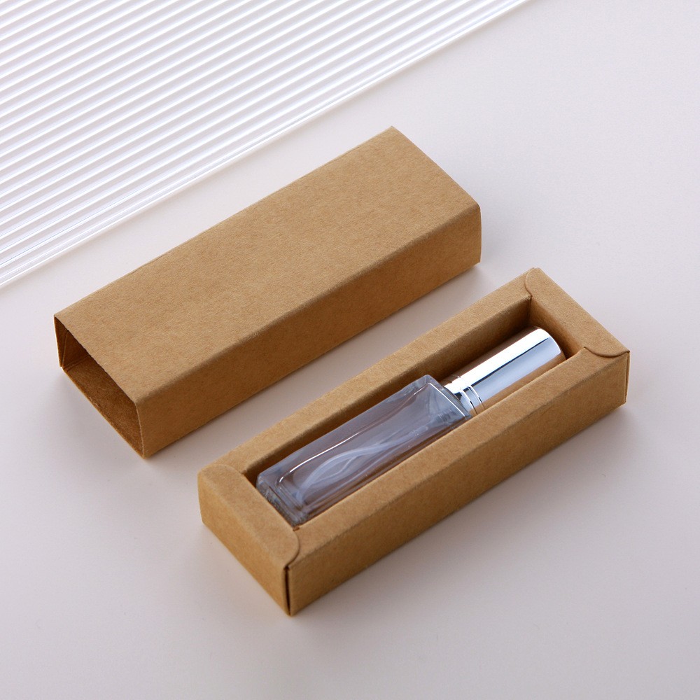 Clear glass spray bottle + double line silver cap + brown box