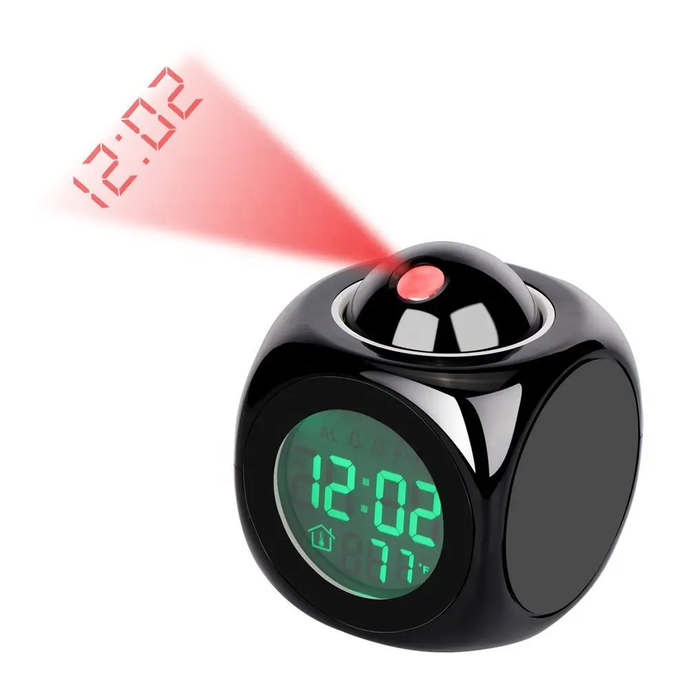 KH-CL012 OEM Mini cubo Digital tiempo hablando de la pared de luz de techo LED de alarma de reloj con LED azul de fondo