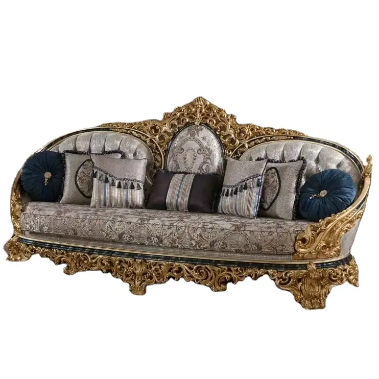 Conjunto de sofá Chesterfield de design turco esculpido feito à mão, móveis de madeira estilo europeu contemporâneo, material para sala de estar