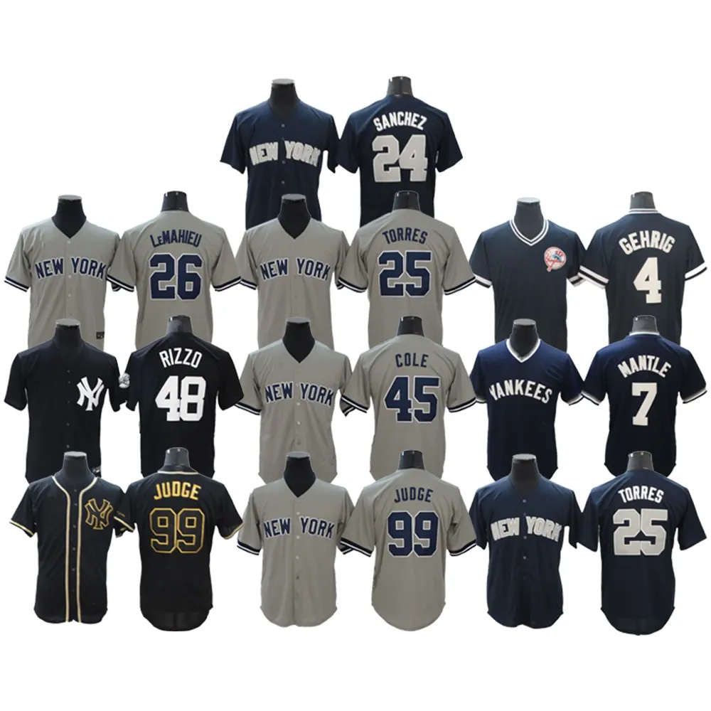 48 Anthony Rizzo New York City Baseball Jersey 2 Derek Jeter 99 Aaron Judge 45 Cole DJ LeMahieu 25 Gleyber Torres Costurado