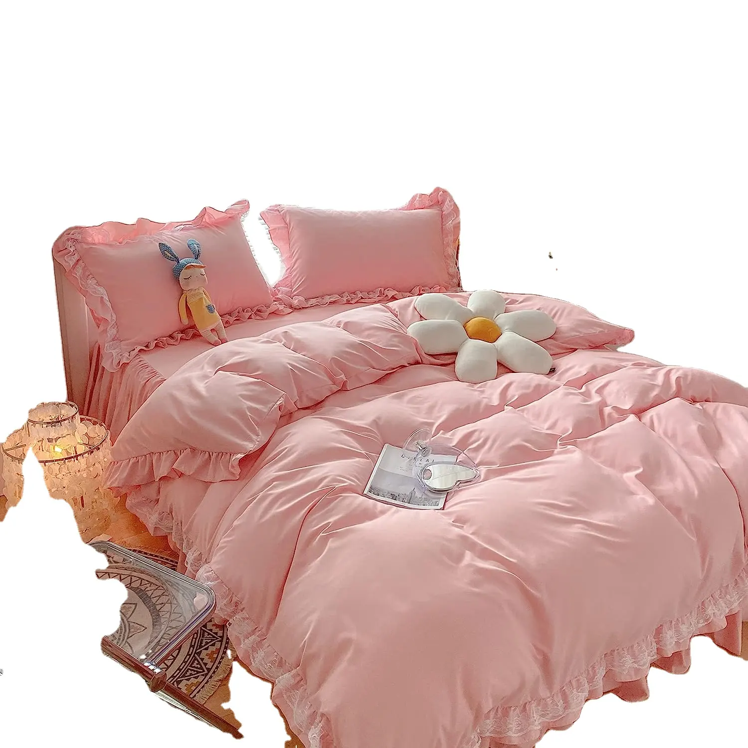 Kustom selimut penutup selimut penutup dengan ritsleting dasi duvet cover dengan ritsleting pink set tempat tidur gadis