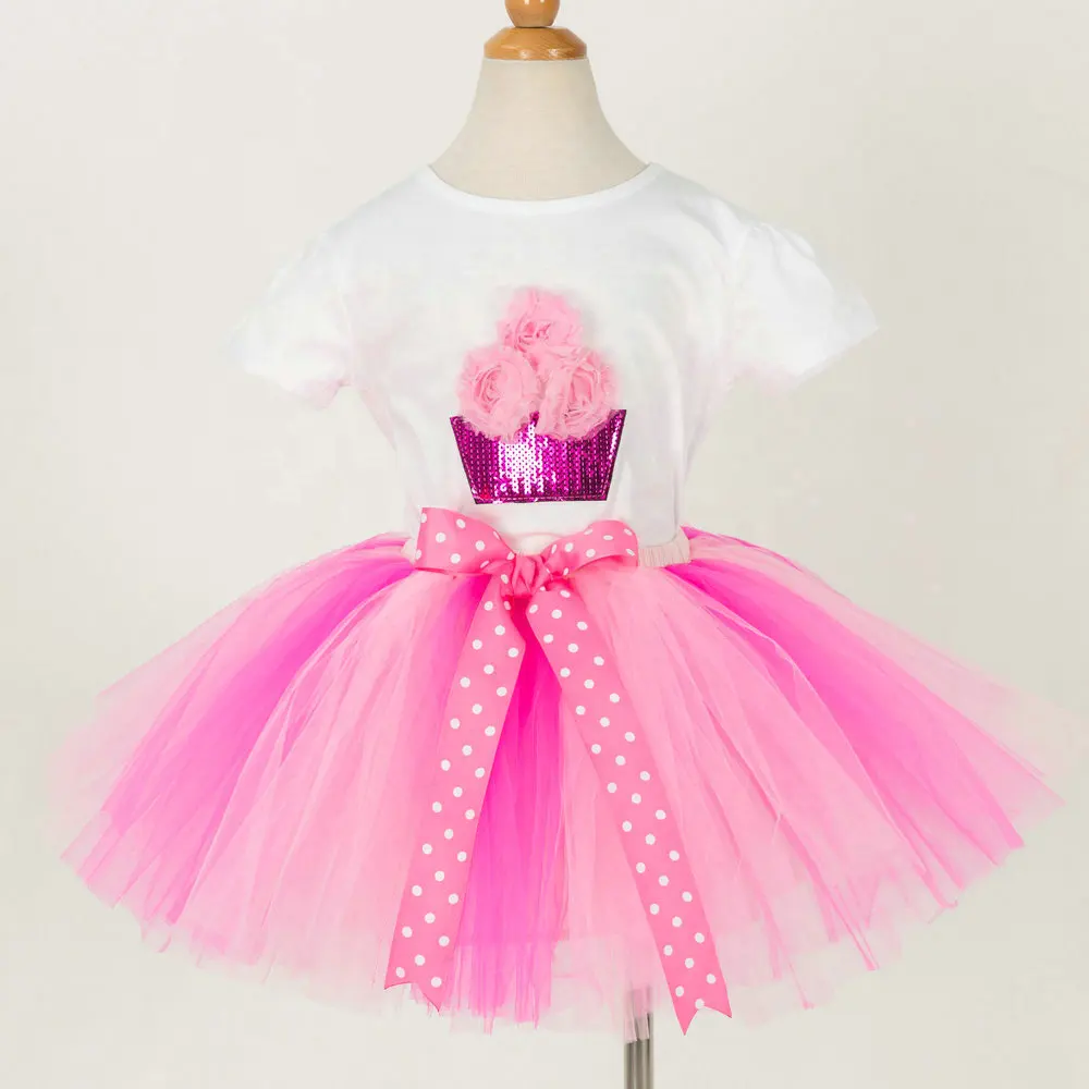 Trẻ Em Bé Gái Tiệc Sinh Nhật Tutu Dress Pink Dot Tulle Trang Phục Múa Ba Lê
