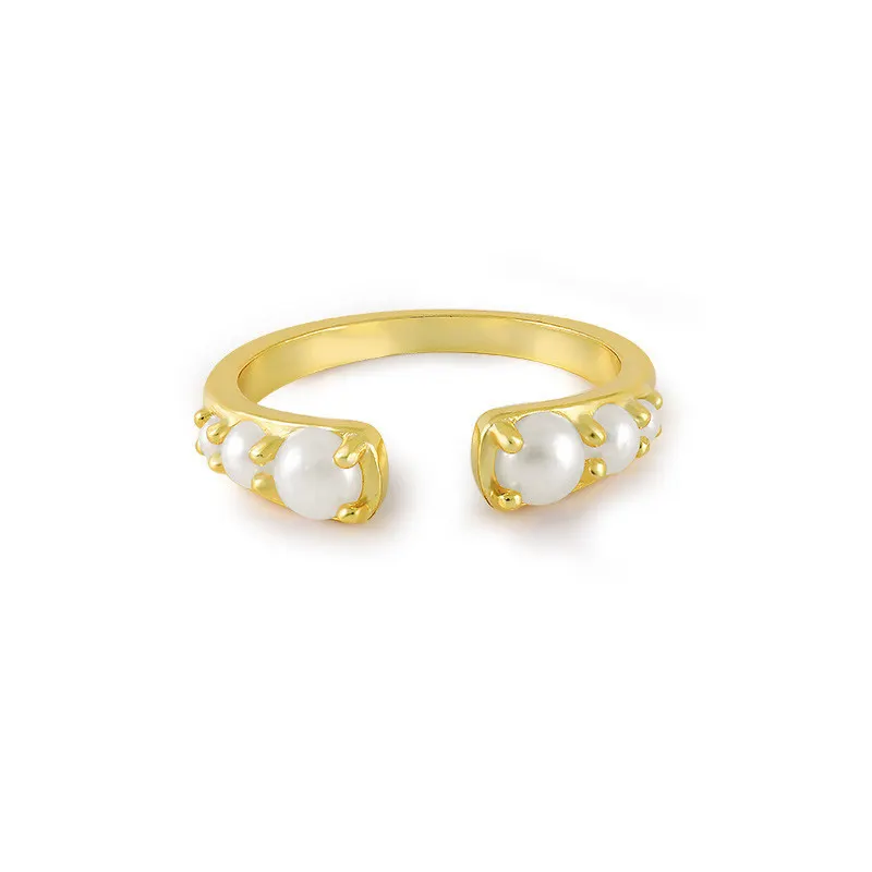 Cina gioielli all'ingrosso moda Vintage anelli aperti Design anello in argento Sterling 925 placcato oro perla per le donne