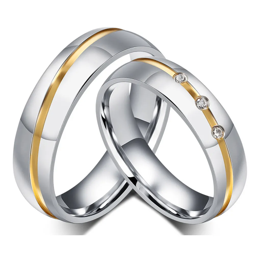 Ensemble de bagues de mariage amour Alliance, bague en acier inoxydable diamant Micro Zircon pour Couple