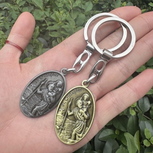 Aziz Christopher anahtar tutucu St. Anthony gümüş Metal anahtarlık koruma gezgin hediye katolik anahtarlık dini - Product Image 2