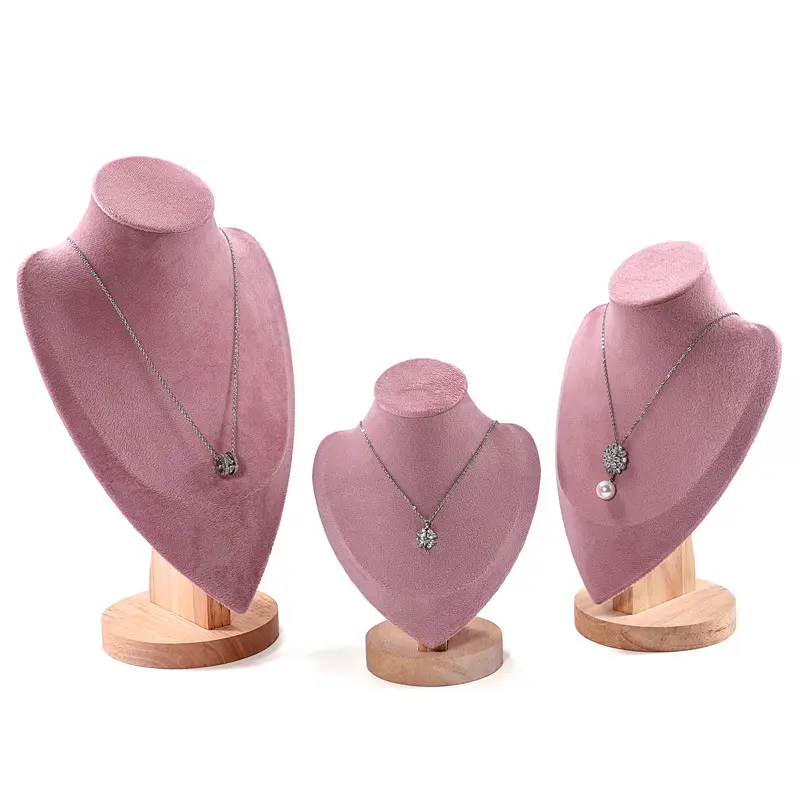 Fábrica de China directamente al por mayor COLLAR COLGANTE soporte de exhibición de joyería terciopelo rosa elegir paquete personalizado a base de madera