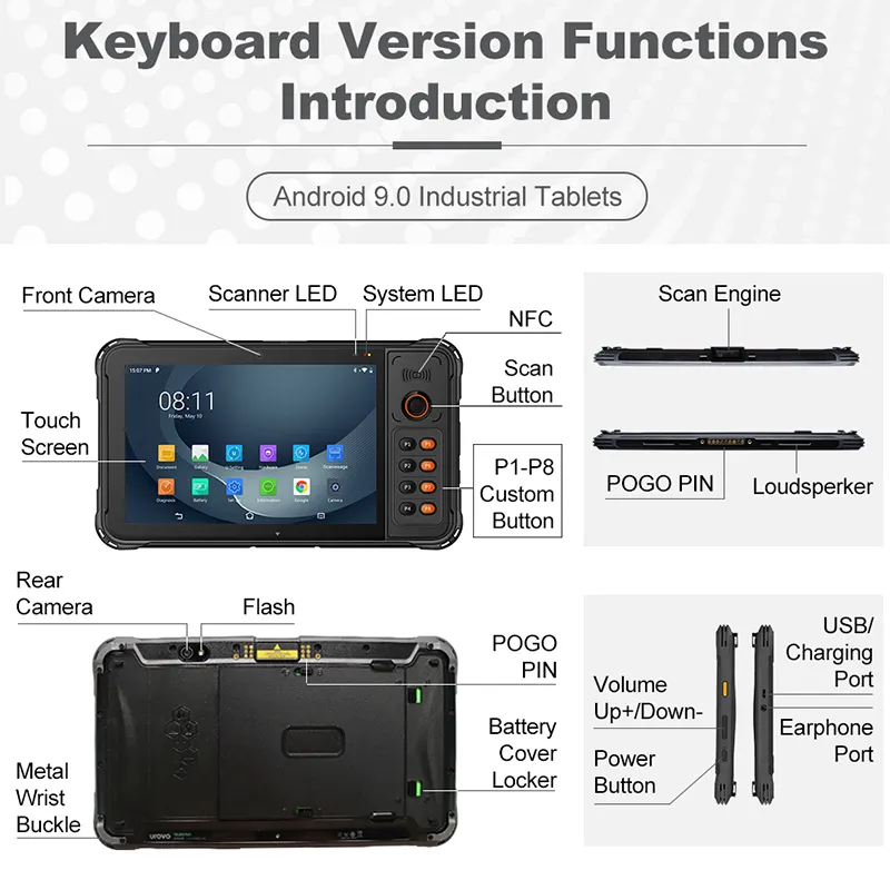 Urovo P8100 8 Inch Waterdichte Pdas Tablet Rfid Nfc Lezer Handheld Industriële Robuuste Tablet Pc Met Android Scanner