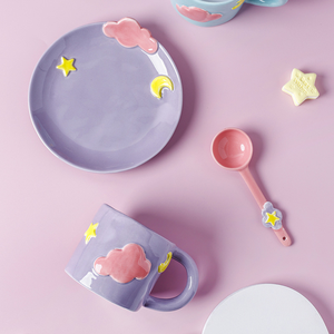 <strong>Coffee</strong> Cup and Saucer Niche Design Embossed Cloud Mug Ins Style Hand-painted <strong>Star</strong> and Moon Ceramic Korean White Box Mugs Daily - Product Image 6