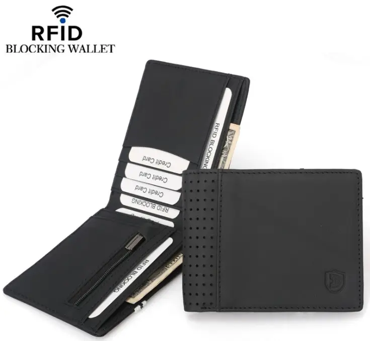 Portefeuille de protection RFID en cuir pour hommes, petit accessoire de voyage court avec fermeture éclaire, pour le travail en plein air, Oem