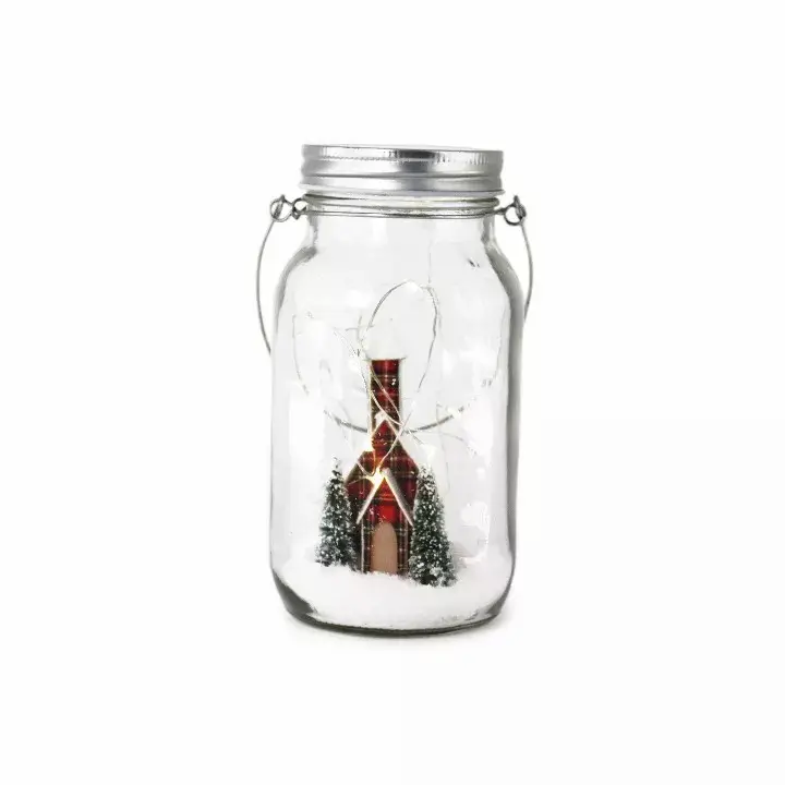 Hot Selling Glass Jar Lichter Weihnachten Schneekugel Innen und Außen Beliebte Dekoration