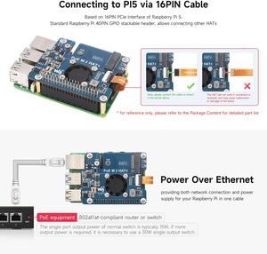 Aismartlink WAVESHARE NVME PCIe to M.2 Adapter with PoE <strong>Function</strong> and Fan for RPI, Compatible <strong>Raspberry</strong> <strong>Pi</strong> 5 Supports 802.3af/at