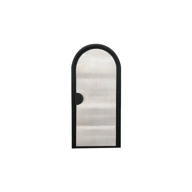 Puerta de hierro forjado de un solo panel de vidrio esmaltado con cabezal de arco