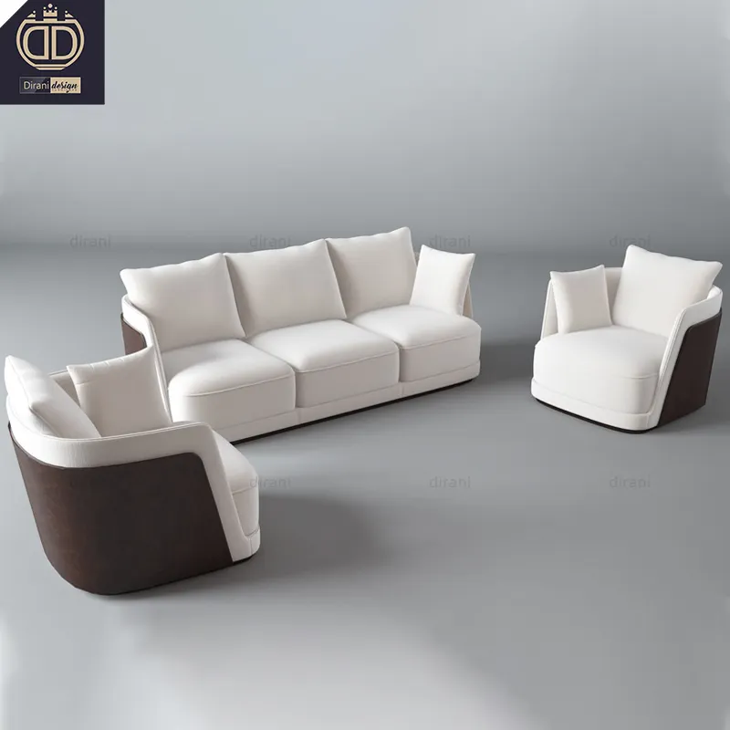 Sofá elegante branco moderno luxuoso conjunto madeira couro tecido elegante sofá para sala