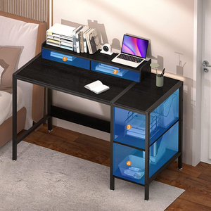Escritorio de ordenador negro madera precio competitivo buena calidad con estantes y 2 cajones mesa de ordenador multifuncional esquina