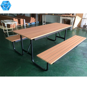 HYX矩形HDPE再生塑料桌面和座椅镀锌钢框架带长凳的户外桌套装 - Product Image 6