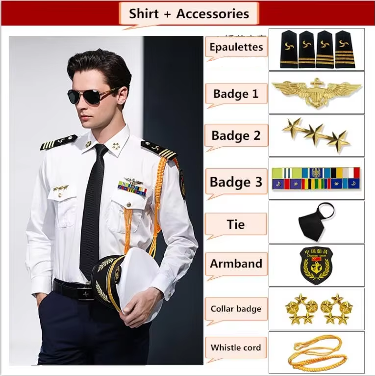 White long sleeve shirt+Black pants sets+Epaulets 3