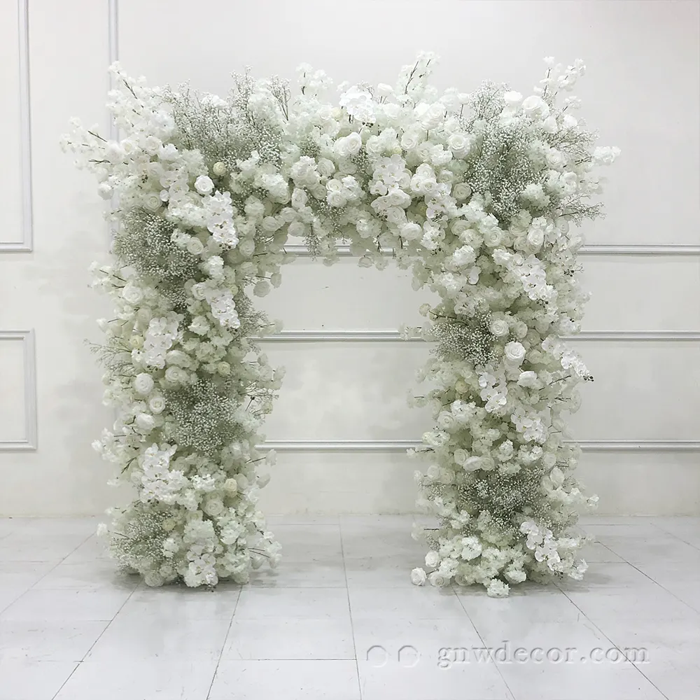 GNW-Arco cuadrado de lujo para diseño de escenario de boda, color blanco, orquídea cereza y babybreath