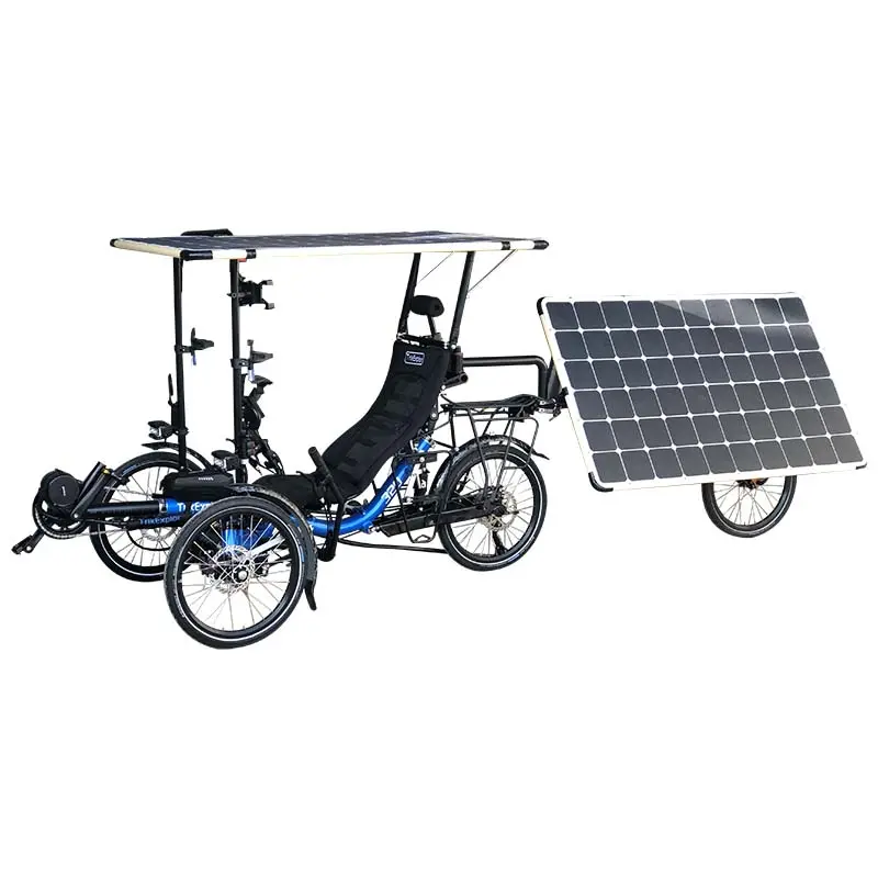 Triciclo elettrico triciclo reclinabile ad energia solare con telaio in lega di alluminio per viaggi a lunga distanza con pannello solare regolabile Cannopy