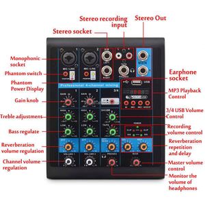 BT fonksiyonu ile KR-4 yeni 4 kanallı USB ses ses kartları ve karıştırıcılar 48V fantezi güç küçük All-In-One Karaoke makinesi - Product Image 5
