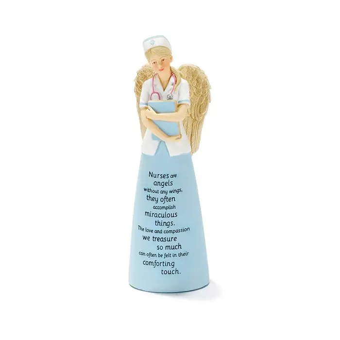 Figurine d'ange en polyrésine/résine, pour infirmières sans ailes, bleue, avec table en résine, 6 pouces