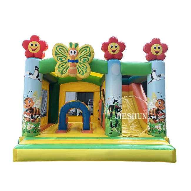 Commercial cheap indoor jungle bouncy house carton inflatable castle with slide kids bounce house For kids and adult