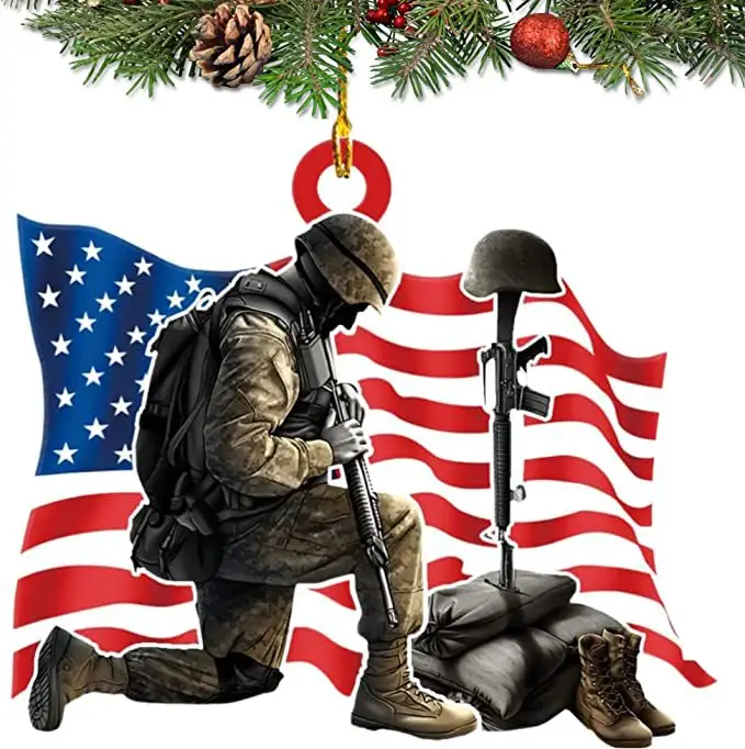 Adorno para árbol de Navidad decoración acrílico bandera americana soldado botas ejército militar adornos colgantes Decoración