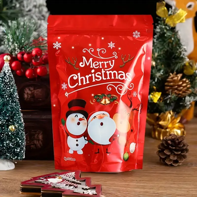 Venta al por mayor de bolsas Ziplock de plástico resellables de pie a prueba de olores para decoración de fiestas Navidad perla caramelo embalaje de regalo