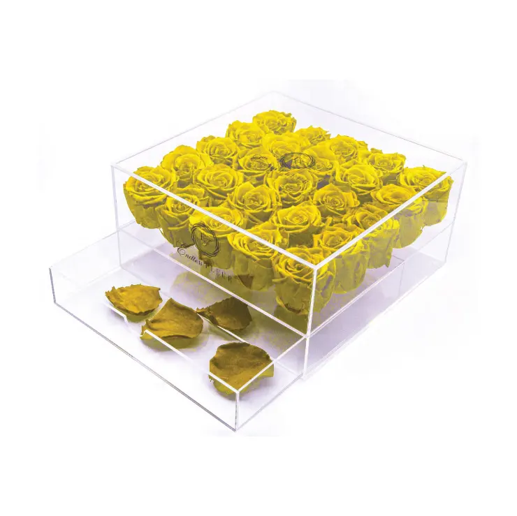 Personalizzato trasparente perspex rosa scatola di plexiglass acrilico fiore scatola con cassetto