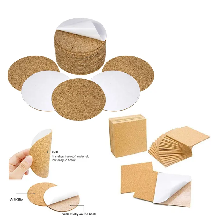 Almohadilla de corcho personalizada con respaldo autoadhesivo, baldosas de corcho para posavasos de corcho, uso artesanal en el reverso de cualquier posavasos de Material