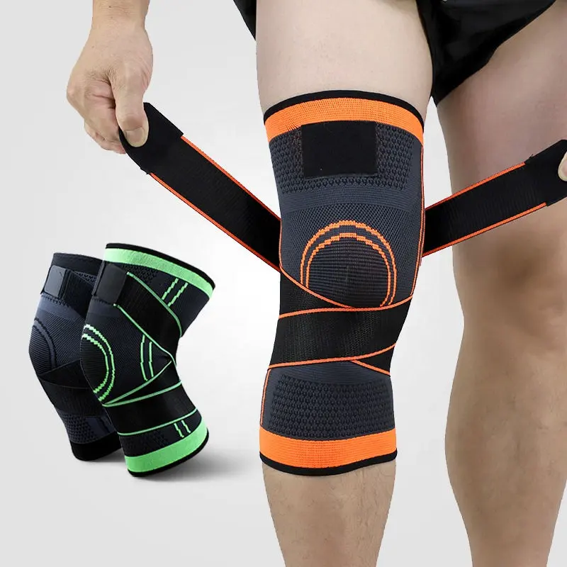 Cinghie in Nylon ad alta elasticità regolabili in maglia elasticizzata in Nylon ginocchiera sportiva per compressione con cintura