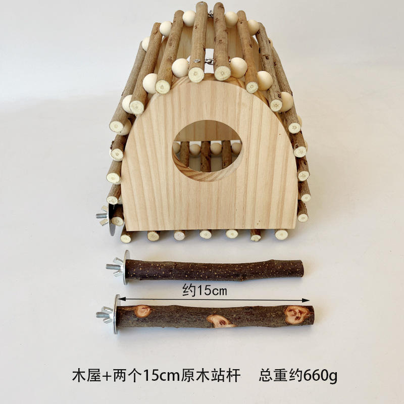 Maison en bois + 2 perchoirs de 15 cm
