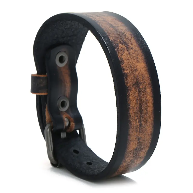 New Punk Style Retro Vintage Wrap Buckle bracciale in vera pelle regolabile da uomo cintura larga con cinturino braccialetti gioielli