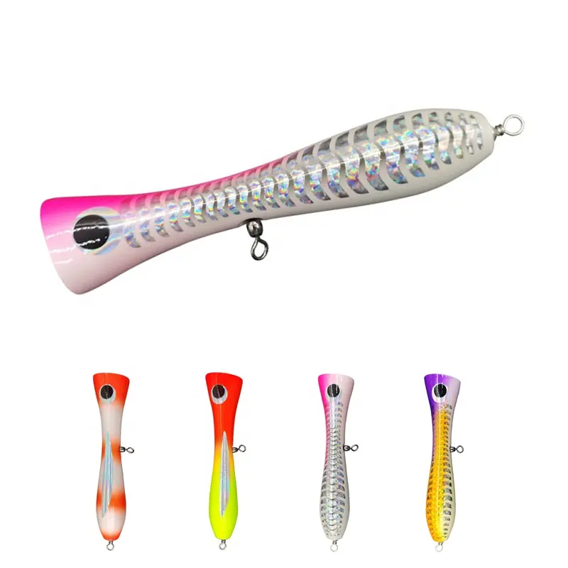 Gỗ Popper Lure Tùy Chỉnh Mồi OEM 200 Mét 220 Mét Leurre Peche Kích Thước Lớn Topwater Lure Cá Popper