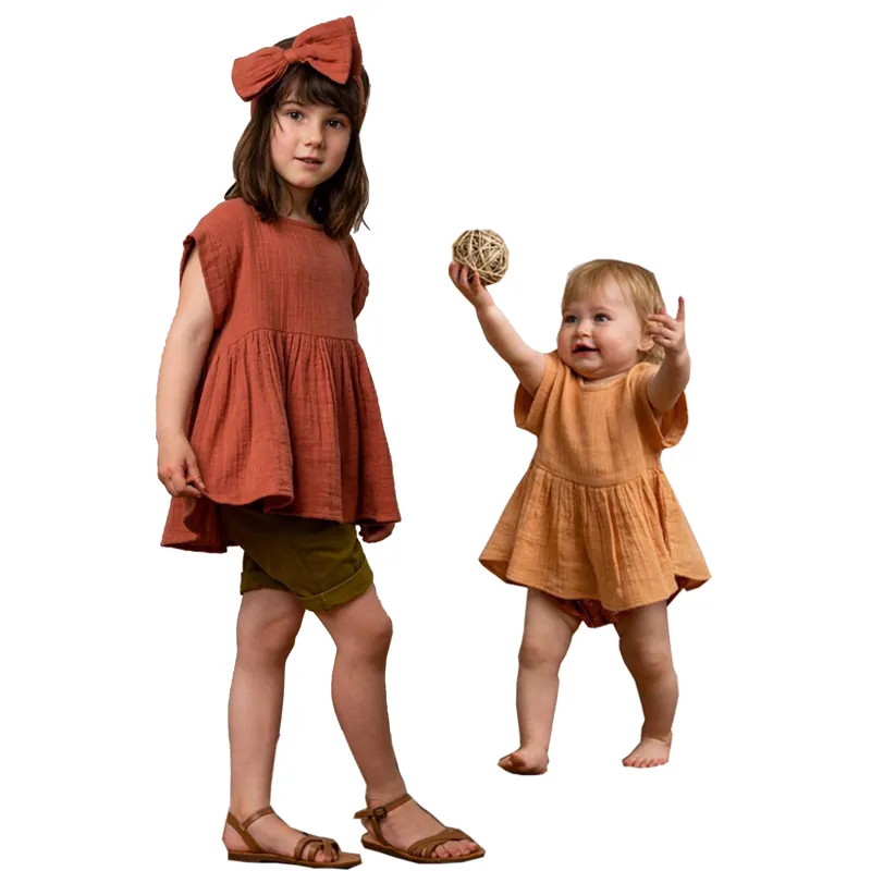 Robe d'été pour bébés filles, chemisier confortable en coton et mousseline, pour tout-petits, nouveau style personnalisé