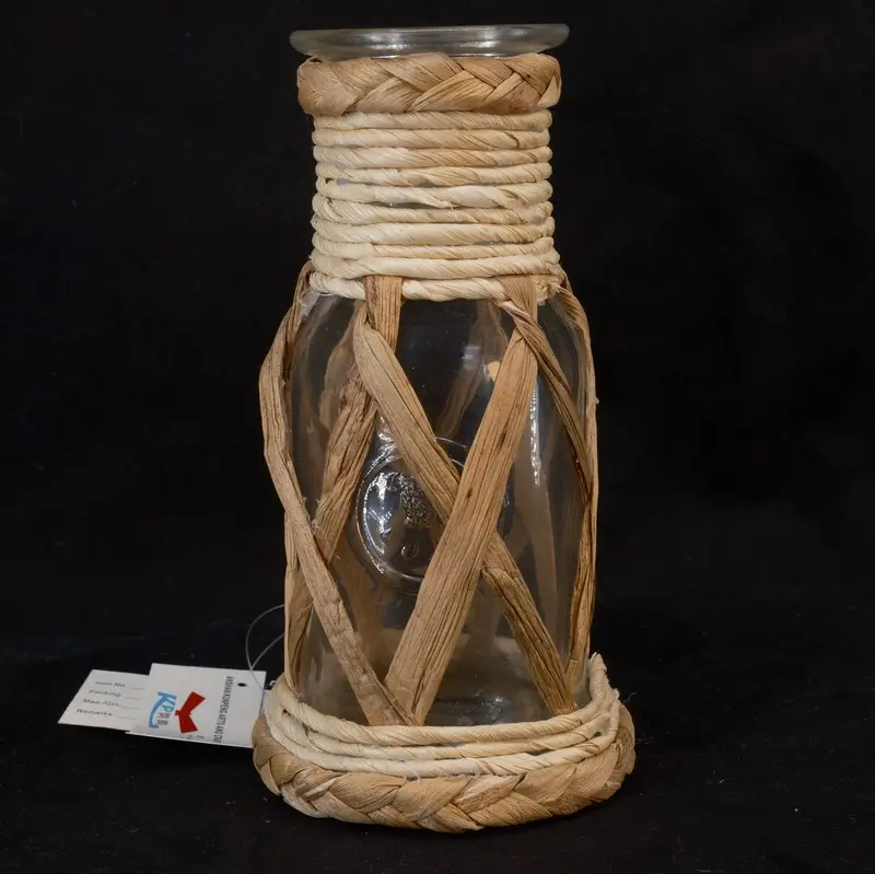 Vase décoratif en verre de bureau de compilation de matériaux écologiques Vase exquis de style macramé