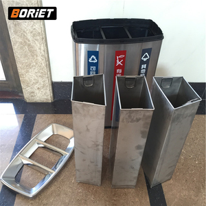 Steel Recycling Trash Can With 3 Compartment Rectangular Outdoor Waste <strong>Bins</strong> 50L 80L Capacity Without Lid Public Storage Usage - Product Image 2