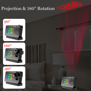 เครื่องฉายเพดานนาฬิกาปลุกอิเล็กทรอนิกส์แบบดิจิตอล LED พร้อม180เวลาฉายที่หมุนได้ USB ตั้งโต๊ะห้องนอนปิดเสียงข้างเตียง