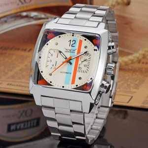 JARAGAR 569 Uhren mechanismus Herren Automatische mechanische Uhr Retro Square Date <span class=keywords><strong>Week</strong></span> Wasserdichtes Stahlband Freizeit Armbanduhr